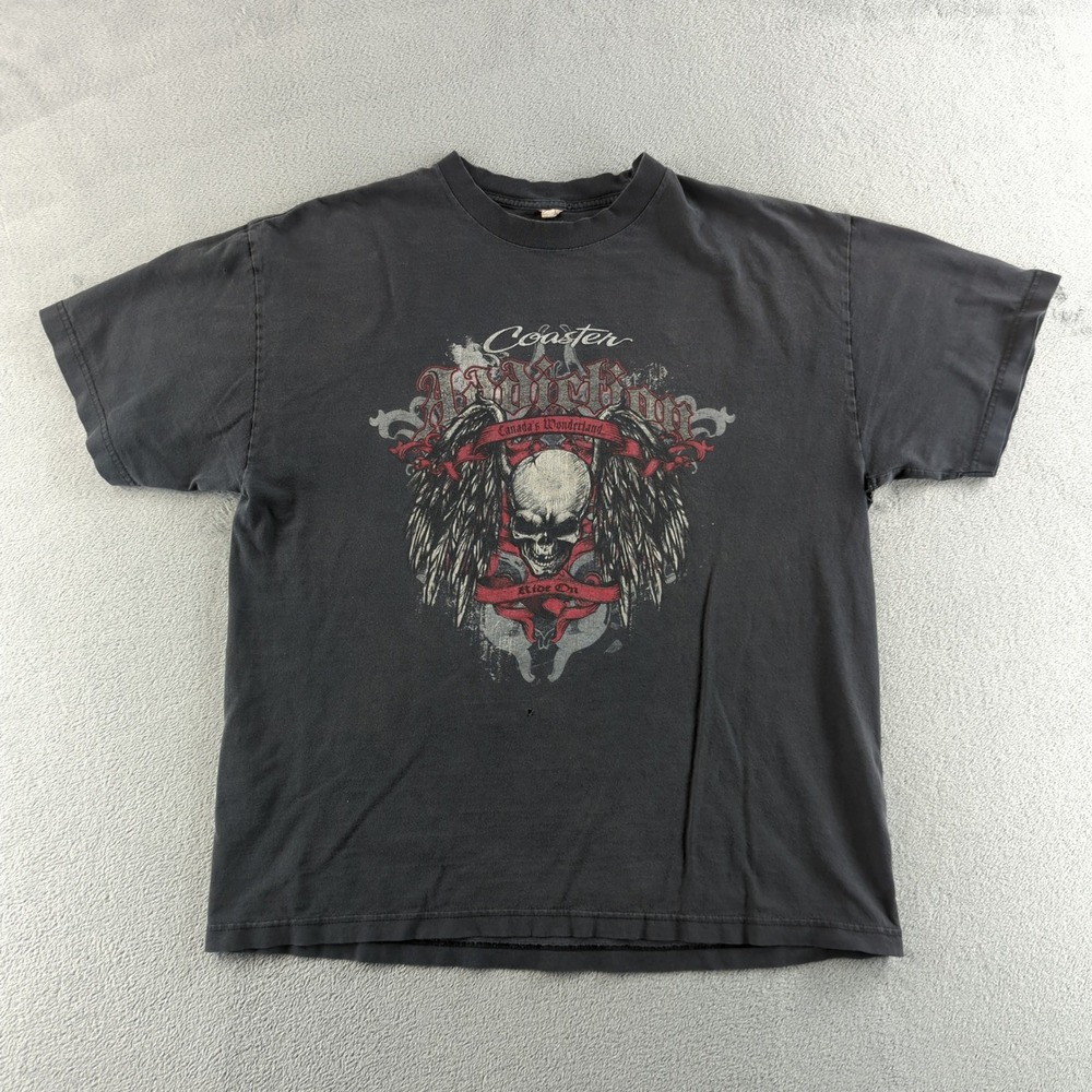 Canadas Wonderland T-Shirt Mens XL Black Faded Coaster Addiction Skull Y2K